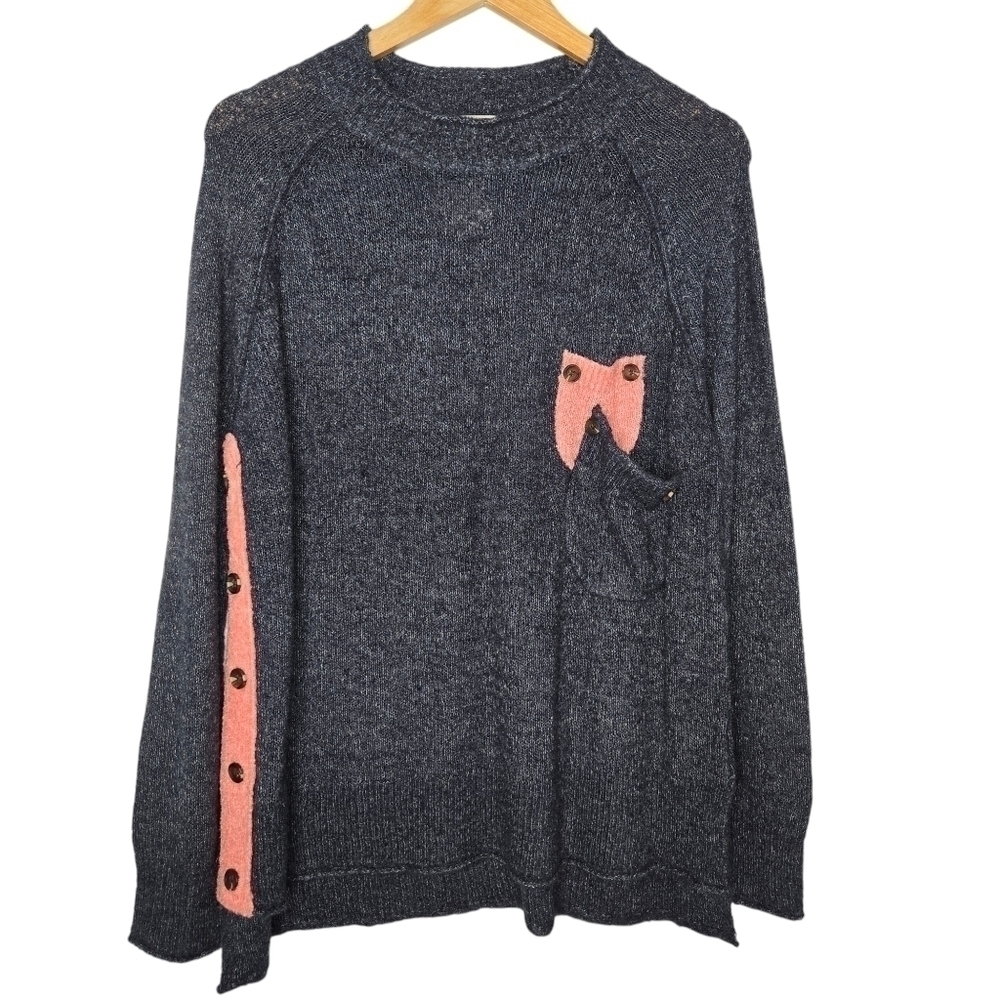 ODDY Women's Knit Mock Neck Sweater Navy Blue Pink Size M/L NWT